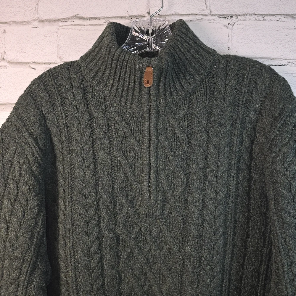 JOSEPH TURNER MENS 1/4 ZIP MOCK NECK FISHERMAN KNIT LAMBSWOOL GREEN SWEATER XL